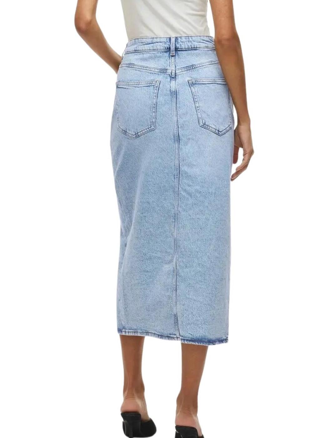 Falda vaquera Vila Vijaf midi azul claro para mujer