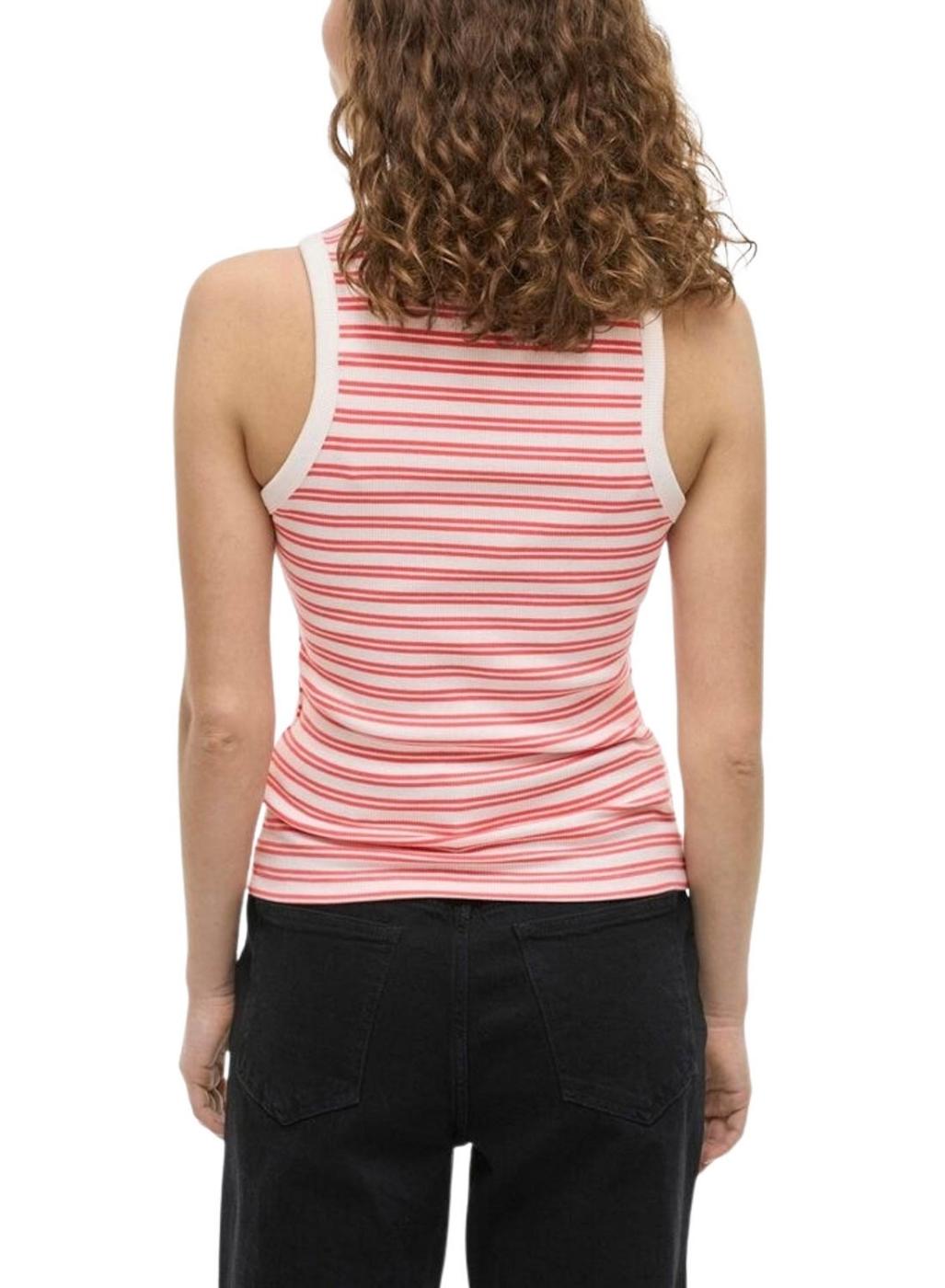 Camiseta Vila Visola estampado rayas coral para mujer