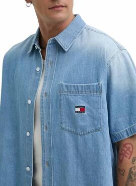 Camisa Tommy Jeans Crest Denim azul para hombre 