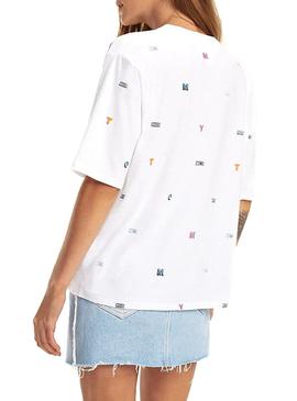 Camiseta Tommy Jeans AOP Embroidered Blanco Mujer