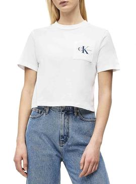 Camiseta Calvin Klein Crop Pocket Blanco Mujer