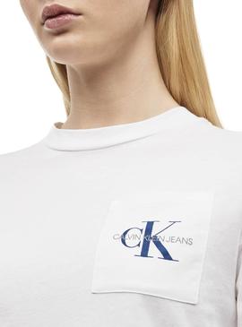 Camiseta Calvin Klein Crop Pocket Blanco Mujer