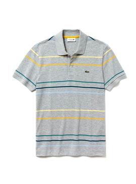 Polo Lacoste Multi Rayas Gris Hombre