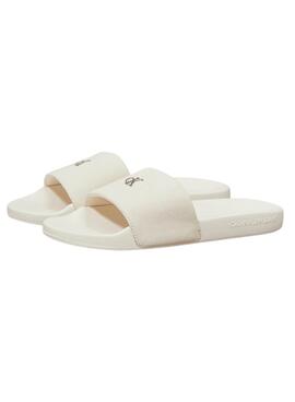 Chanclas Calvin Klein monograma beige para mujer