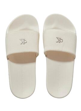 Chanclas Calvin Klein monograma beige para mujer