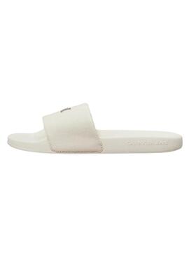 Chanclas Calvin Klein monograma beige para mujer