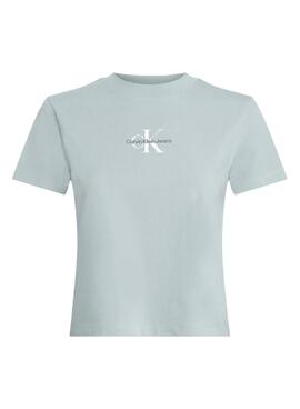Camiseta Calvin Klein cropped monologo azul para mujer