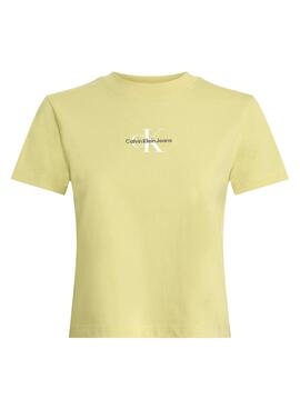 Camiseta Calvin Klein cropped monologo amarillo para mujer