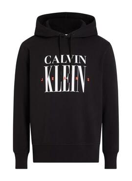 Sudadera Calvin Klein Serif logo negro con capucha para hombre