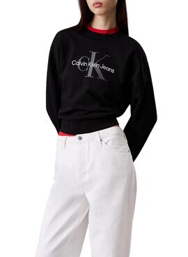 Sudadera Calvin Klein monologo relaxed negro para mujer