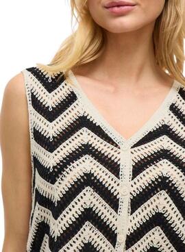 Chaleco Vila Viserilda crochet beige y negro para mujer