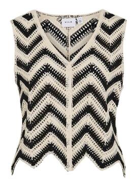 Chaleco Vila Viserilda crochet beige y negro para mujer