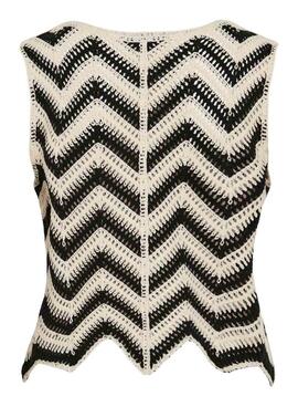 Chaleco Vila Viserilda crochet beige y negro para mujer