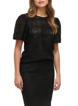 Top Vila Vinovira negro perforado para mujer
