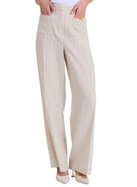 Pantalón Naf Naf raya diplomática beige para mujer