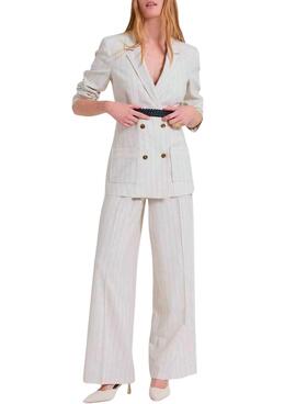Americana  Naf Naf raya diplomática beige para mujer