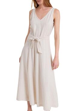 Vestido Naf Naf raya diplomática beige para mujer