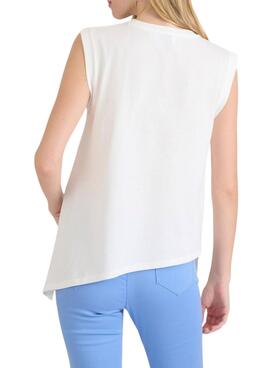 Camiseta Naf Naf irregular blanco para mujer