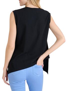 Camiseta Naf Naf irregular negro para mujer