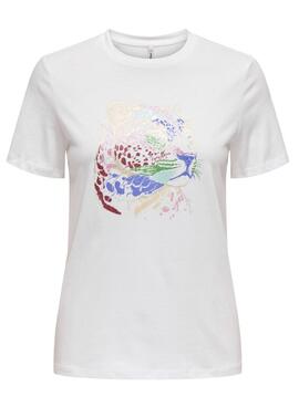 Camiseta Only Lucia blanco leopardo para mujer