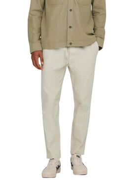 Pantalón Only and Sons Linus crop beige para hombre