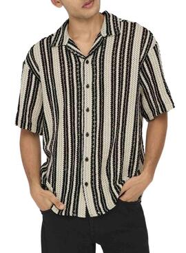 Camisa Only and Sons Dani crochet beige para hombre