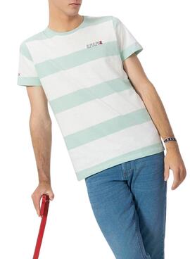Camiseta El Pulpo Rayas turquesa y blanco para hombre