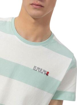 Camiseta El Pulpo Rayas turquesa y blanco para hombre