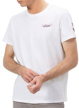 Camiseta El Pulpo Triplelogo blanco y rosa para hombre