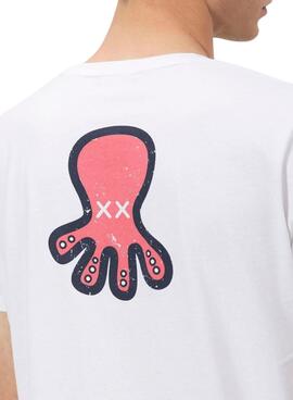 Camiseta El Pulpo Triplelogo blanco y rosa para hombre