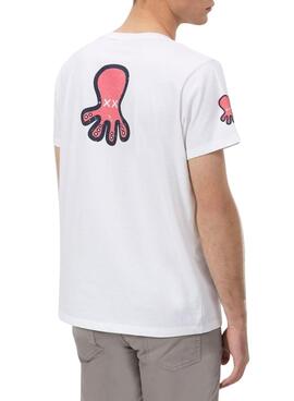 Camiseta El Pulpo Triplelogo blanco y rosa para hombre