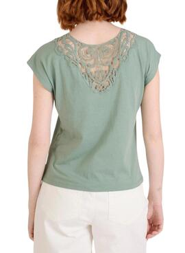 Camiseta Naf Naf encaje verde para mujer