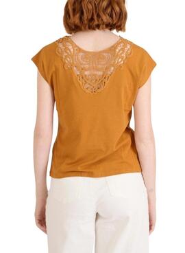 Camiseta Naf Naf encaje naranja para mujer