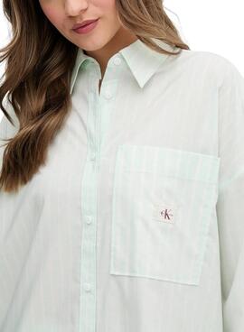 Camisa Calvin Klein Jeans Summer Poplin turquesa para mujer 