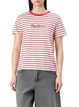 Camiseta Pepe Jeans Elba rojo y blanco para mujer