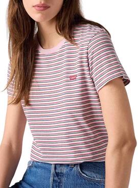 Camiseta Levis Perfect Tee Stripes rosa para mujer