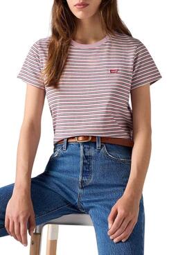 Camiseta Levis Perfect Tee Stripes rosa para mujer