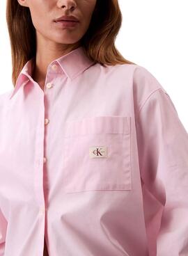 Camisa Calvin Klein Jeans Poplin oversize rosa para mujer