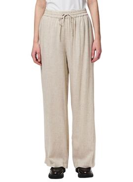 Pantalón Pieces Pia Wide beige para mujer
