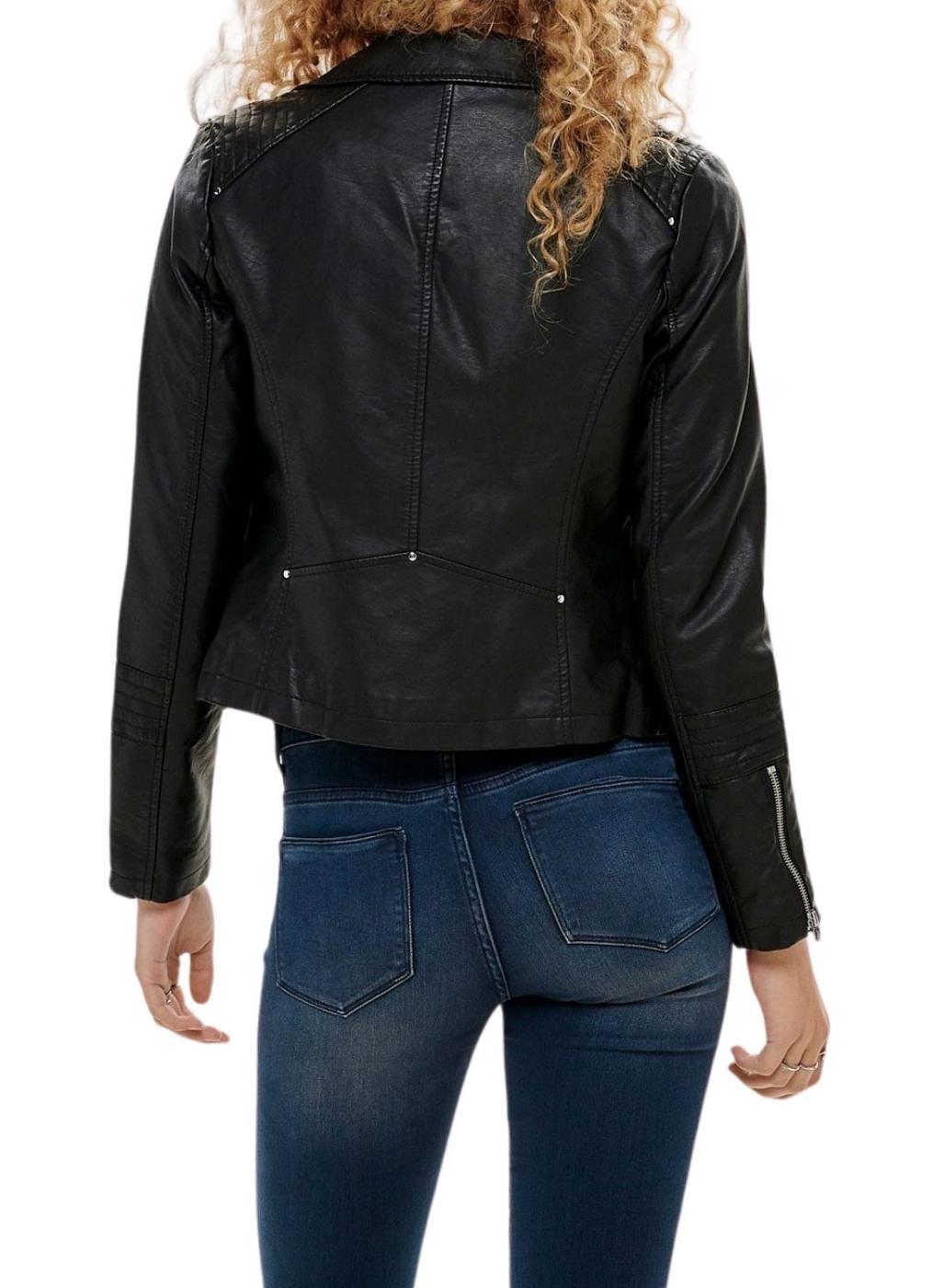 Cazadora Only Gemma cuero sintético negro para mujer