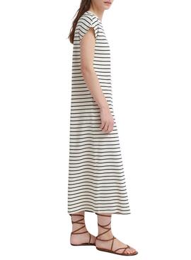 Vestido Vila Visinny beige estampado de rayas negro para mujer
