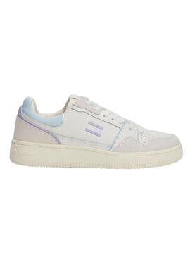 Zapatillas Tommy Jeans Retro Basket blanco y lila para mujer