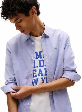 Camisa Tommy Jeans Oxford slim azul para hombre