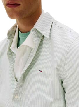 Camisa Tommy Jeans Oxford slim verde rayas para hombre