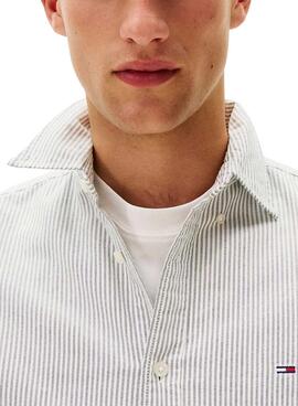 Camisa Tommy Jeans Oxford slim azul rayas para hombre