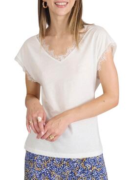 Camisa Naf Naf puntilla beige para mujer