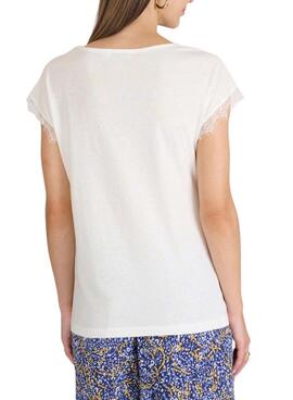 Camisa Naf Naf puntilla beige para mujer