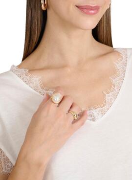 Camisa Naf Naf puntilla beige para mujer