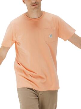 Camiseta El Pulpo con bolsillo naranja para hombre