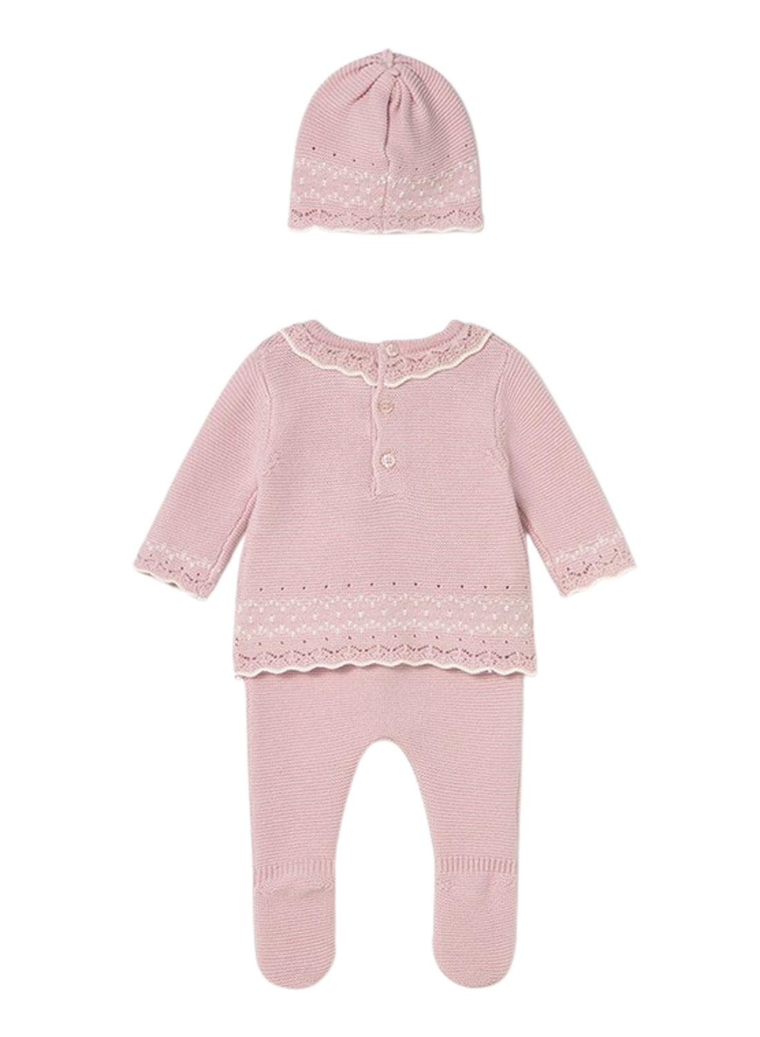 Conjunto Mayoral 3 piezas tricot rosa para bebé